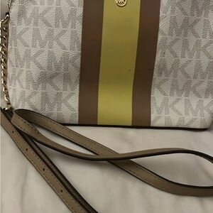 Michael Kors White, Brown, and Gold Crossbody Bag